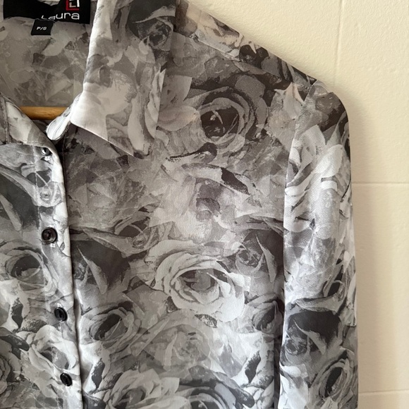 Semi Sheer Grey Floral Blouse - Picture 3 of 7